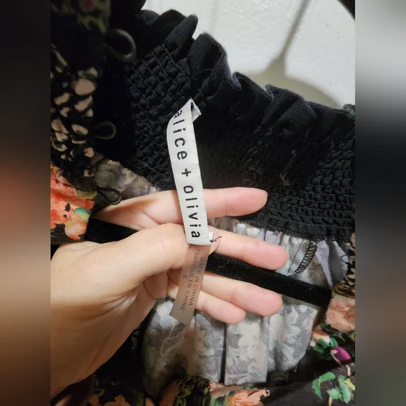 ALICE + OLIVIA ANIS FLORAL MOCK NECK MINI DRESS Sz 6 - Picture 4 of 12